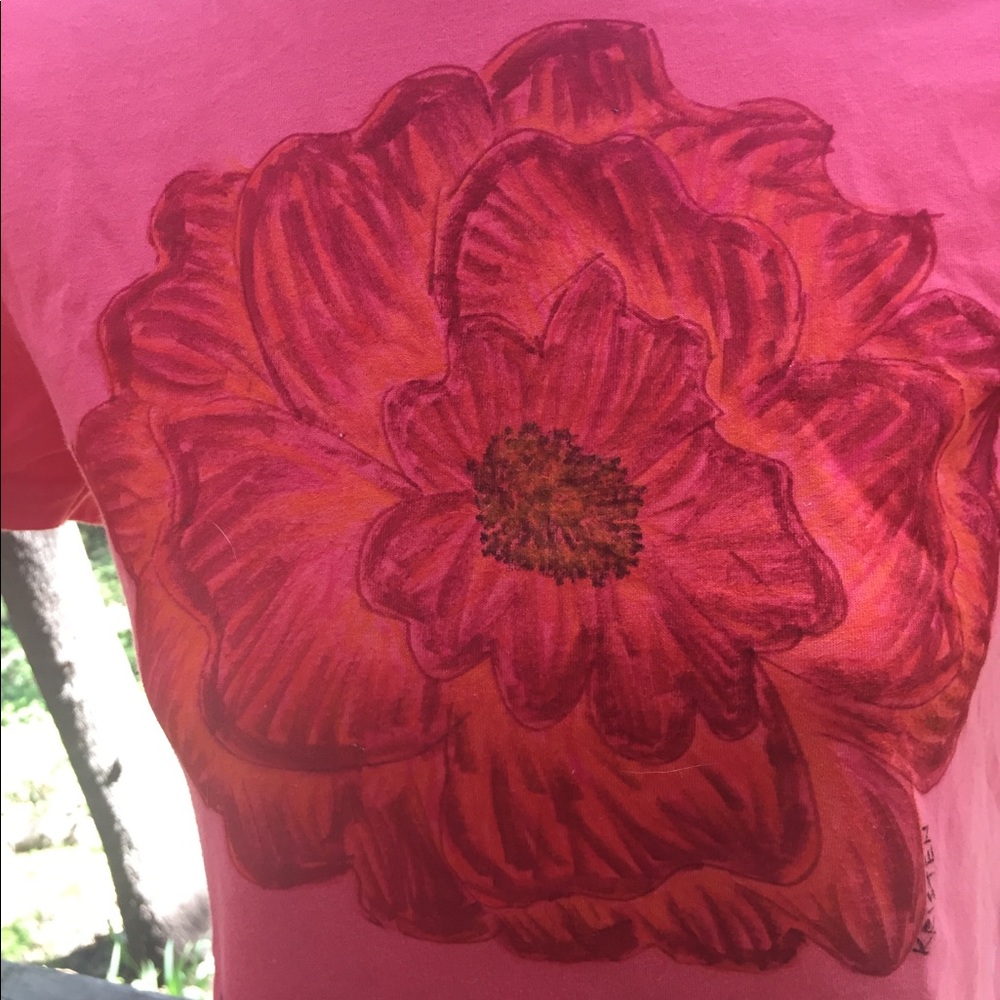 Kreativekristen hand painted cotton orange rose print top crew neck - Picture 3 of 9